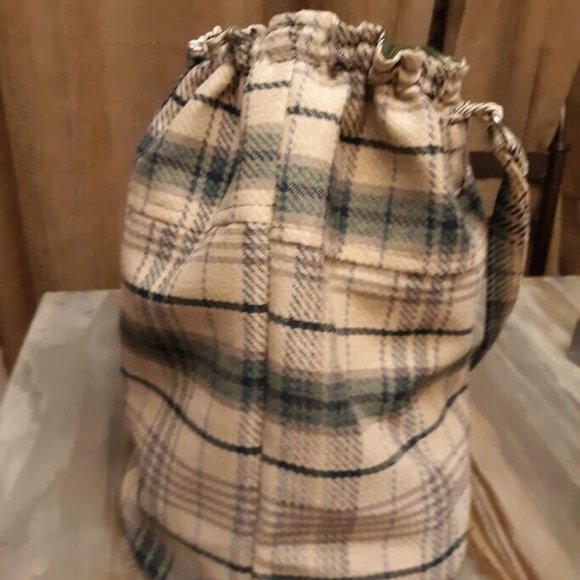 Plaid Retro Plaid Tote Double handle Bucket Shoulder Bag Purse Green Ivory LRG - Picture 7 of 11